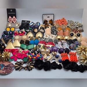 Lot of Earrings 50+ Assorted Pairs Colorful Set Studs & Clip On Vintage Modern